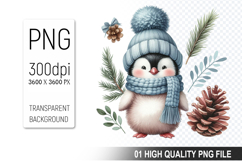 Christmas Penguin Clipart PNG, Festive Penguin Sublimation Product Image 1