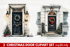 2 Christmas Door Clipart Set | Festive Holiday Front Door Product Image 1