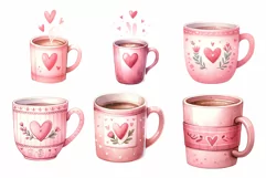 11 Coffee mugs in Valentine Watercolor Clipart Product Image 6