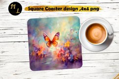 Butterflies and flowers Coaster design, Square Coaster Product Image 1