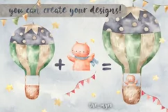 Hot air balloons watercolor with animals, baby art Product Image 7