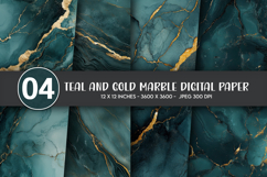 Teal and Gold Marble Digital Paper Product Image 1