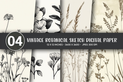 Vintage Botanical Sketch Digital Paper Product Image 1