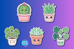 Kawaii Potted Plant Stickers | Cute SVG PNG PDF Bundle Product Image 6
