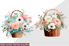 Watercolor Flower Basket Clipart, Flower Basket PNG Product Image 1