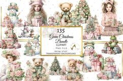 Shabby Green and Pink Christmas Bundle Clipart, Green Xmas Product Image 7