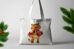 Cute Tiger watercolor clipart, Holiday Christmas 2022 Product Image 5