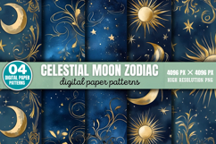 Celestial Moon Zodiac Digital Paper Background PNG Product Image 1
