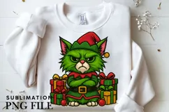 Green funny Christmas cat png design for T-shirts Product Image 3