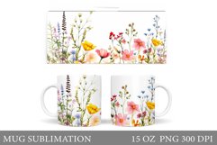 Wildflowers Mug Design. Watercolor Flowers Mug Sublimation Product Image 1