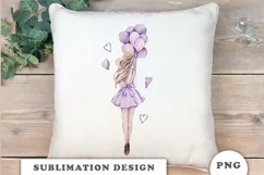 Watercolor Girl with balloons Sublimation design Product Image 6