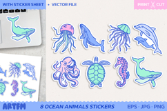Ocean Animals Sticker Sheets | Sea Life Pastel Stickers Product Image 1