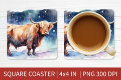 Square Coaster Sublimation Design | Highland Cow Coaster PNG Product Image 1