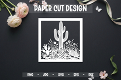 Cactus paper cut frame SVG for laser cutting and wall decor Product Image 1