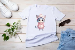 Winter Cute Pink Cat Watercolor Sublimation PNG Product Image 2