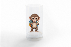 Cute Monkey with Backpack Holding Pencils Watercolor PNG Product Image 3