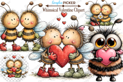 Whimsical Valentine Day Bee Clipart, Valentine Clipart Product Image 1