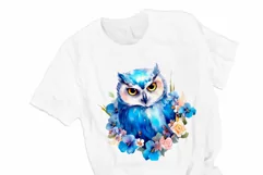 Owl and flowers T- shirt Design. Blue Owl sublimation Product Image 2