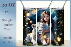 3D Sublimation Tumbler Design / Cute Girl and Lion / Png Product Image 1