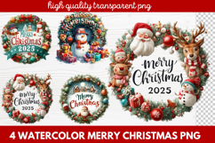 4 Watercolor Merry Christmas PNG | Festive Holiday Product Image 1