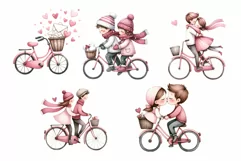 Valentine’s Day Boy and girl ride a bicycle Watercolor Product Image 6