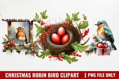 Watercolor Christmas Robin Bird Clipart Product Image 1
