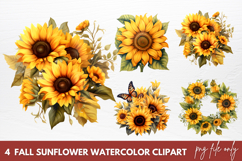 Watercolor Fall Sunflower Watercolor Clipart Product Image 1