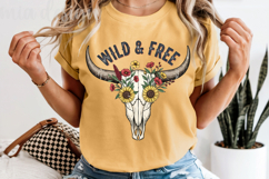 Floral Cow Skull Png, Wild and Free Western Sublimation Product Image 5