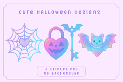 Cute Halloween Clipart PNG |Halloween Bat, Spider Web, Key Product Image 1