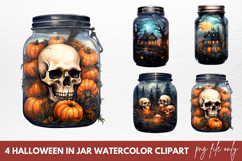 Halloween In Jar Watercolor Clipart Sublimation PNG Product Image 1