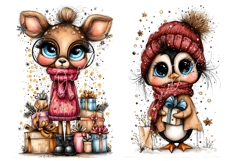 30 JPG Whimsical Cute Christmas Watercolor Animals Bundle Product Image 7