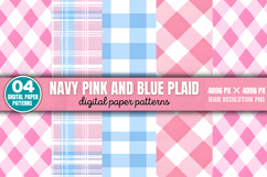 Navy Pink and Blue Plaid Digital Paper Bundle PNG Product Image 6