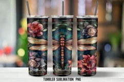 Dragonflies Stained Glass Tumbler Wrap Sublimation PNG Product Image 2