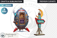 Cute Space Astronaut Clipart, Retro Space Adventure PNG Product Image 1