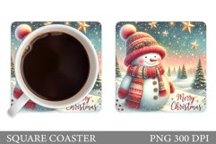 Cute Snowman Coaster Design. Christmas Coaster Sublimation Product Image 1