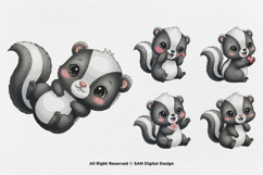 15 Bundle Watercolor Cute Skunk Stripe Forest Tail Kids Product Image 6