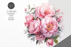 Peony bouquet clipart, Flowers clipart, Peony Product Image 1