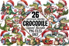 Watercolor Christmas Crocodile Clipart Bundle PNG Product Image 1