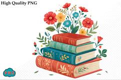 Watercolor Floral Books Clipart PNG Bundle Product Image 5