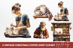 Vintage Christmas Coffee Shop Clipart Sublimation Product Image 1