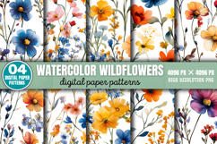 Watercolor Wildflowers Digital Paper Patterns PNG Product Image 1