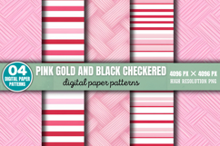 Pink Gold and Black Checkered Digital Paper Background PNG Product Image 7