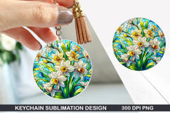 Flower Keychain Sublimation - Spring Keychain PNG Design Product Image 1