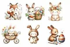Woodland Animal Easter Day Watercolor Clipart Product Image 6
