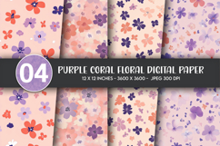 Purple Coral Floral Digital Paper Product Image 1