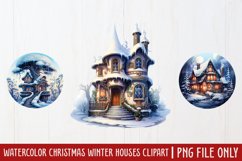 Watercolor Christmas Winter Houses Clipart, Product Image 1