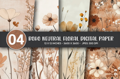 Boho Neutral Floral Digital Paper Product Image 1