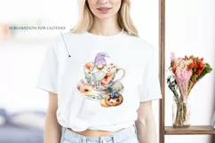 Watercolor gnome in a mug of tea with cookies, Gnome PNG Product Image 6