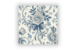 Blue Toile Coquette Bow Seamless Pattern, French Floral Product Image 6