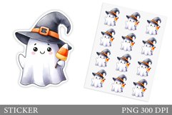 Cute Ghost Sticker Template. Cute Halloween Sticker Design Product Image 1